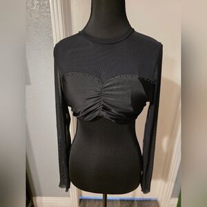 Unknown Brand Black Mesh And Rhinestone Cropped Top Size L